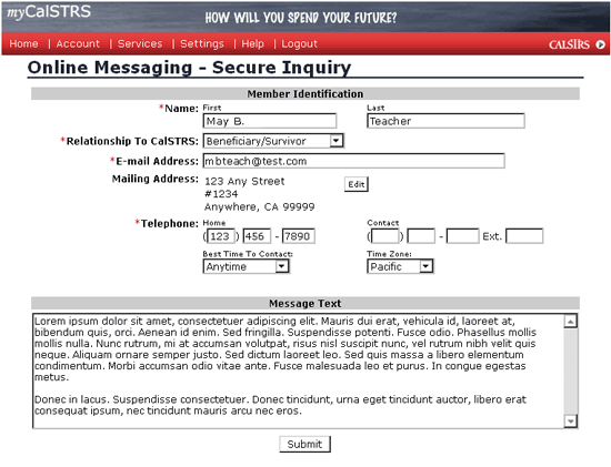 Online Messaging - Secure Inquiry form